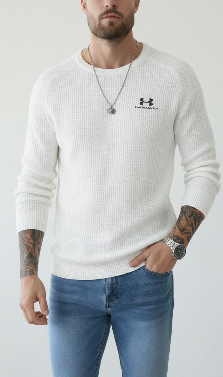 Men’s Waffle Knit Crew Neck Long‑Sleeve Sweater