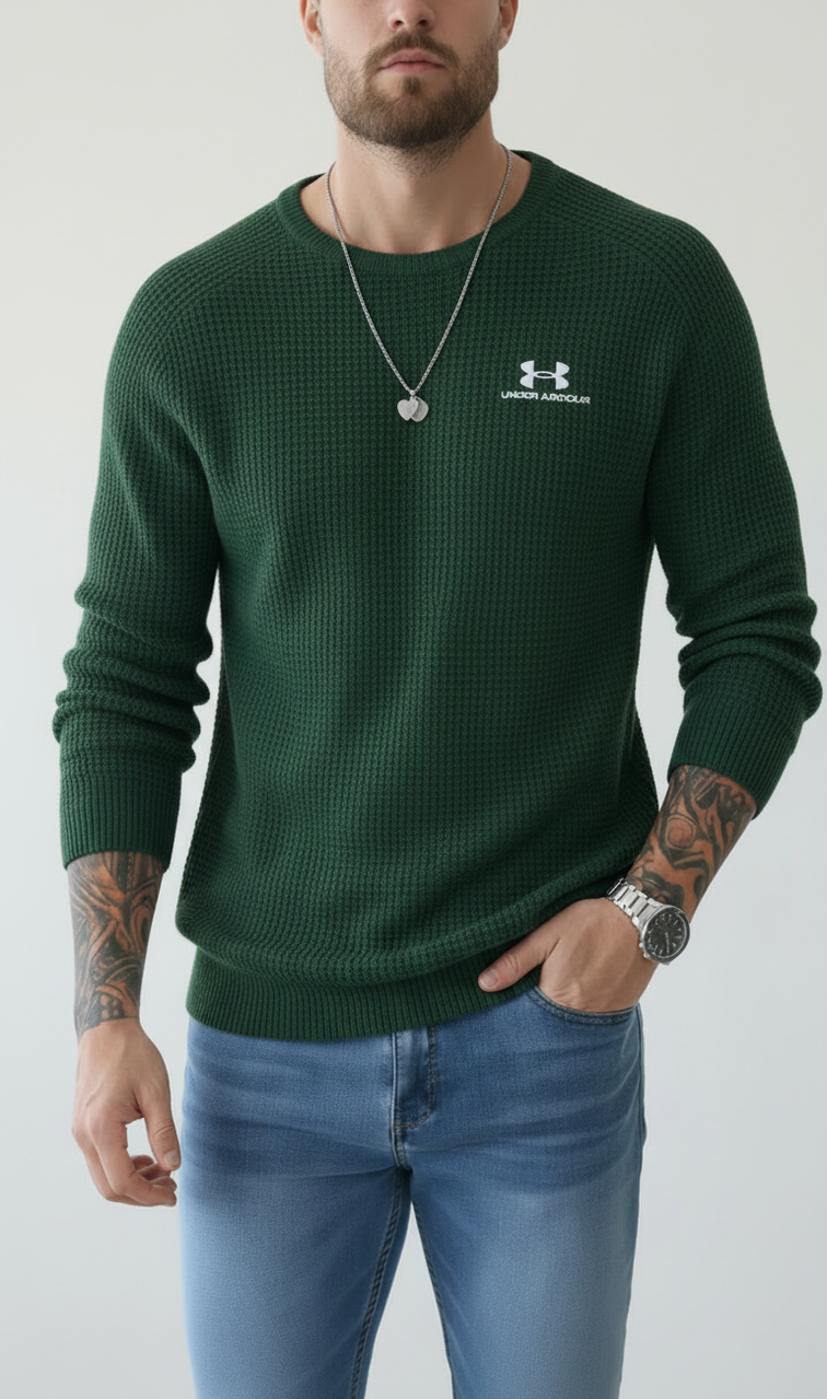 Men’s Waffle Knit Crew Neck Long‑Sleeve Sweater